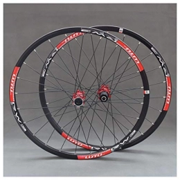LHHL Spares LHHL MTB Bike Wheelset 26" / 27.5" / 29" Double Walled Alloy Rim Disc Brake Bicycle Front & Rear Wheels QR 7-11 Speed Cassette Hubs Sealed Bearing (Color : Red, Size : 26")
