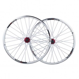 LHHL Spares LHHL MTB Bike Wheelset 26 Inch Bicycle Front And Rear Wheel Double Wall Alloy Rims Cassette Fiywheel Hub Disc / V Brake 7 / 8 / 9 / 10 Speed 32H (Color : White)
