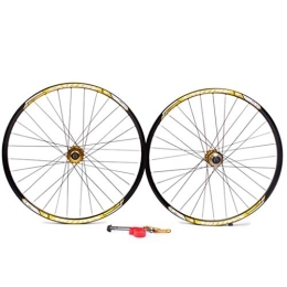 LHHL Spares LHHL Wheelset 26" For Mountain Bike MTB Bicycle Wheel Double Wall Rim QR Disc Brake 8-10S Cassette Hub Sealed Bearing Black Spokes 32H (Color : Yellow)