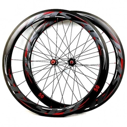 LHLCG Mountain Bike Wheel LHLCG 700C Road Wheel Set Carbon Fiber Straight Pull Flower Drum V Brake Bicycle Wheels Black, Opentire, 50MM