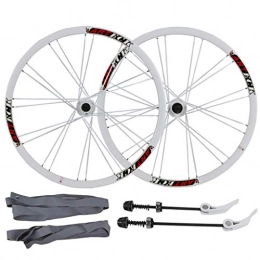 HWL Spares Mountain Bicycle Wheelset 26 Inch, Aluminum Alloy Double Wall MTB Cycling Rim Disc Brake 24 Hole Quick Release 7 8 9 10 Speed (Color : White)