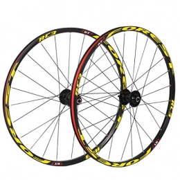 Mountain Bike Mountain Bike Wheel Mountain Bike Wheel Set 120 Sounds Ultralight 5 Bearing 26" / 27.5" Bicycle Wheelsets Disc Brake Quick Release Black Hub+Black Rim+Black Spokes+Yellow Pattern(Front Wheel+Rear Wheel) (Size : 26")