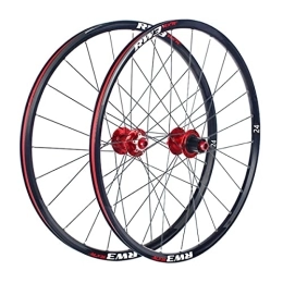 Generic Mountain Bike Wheel Mountain Bike Wheelset 24 Inch MTB Rim 24H Thru Axle Hub Disc Brake Wheels For 7 / 8 / 9 / 10 / 11 Speed Cassette 1870g (Color : Black, Size : 24'') (Red 24)