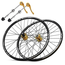 QHY Spares Mountain Bike Wheelset 26 / 27.5 / 29 Inch, Magnesium Alloy Disc Brake Rim 32H Quick Release Front Rear Wheels Black Bike Wheels Fit For 8-11 Speed Freewheels (Color : Gold, Size : 29 inch)