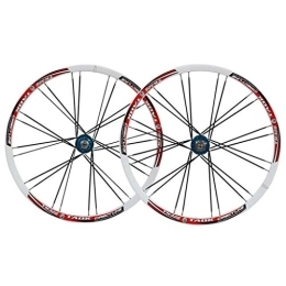 SHKJ Mountain Bike Wheel Mountain Bike Wheelset 26 Inch Double Walled Alu Rim MTB Disc Brake Wheels Front Rear QR Bicycle Wheelset Cassette Hub 7 / 8 / 9 Speed (Color : White Blue)