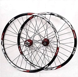 Bewinch Spares Mountain Bike Wheelset, 29 / 26 / 27.5 Inch Bicycle Wheel (Front + Rear) Double Walled Aluminum Alloy MTB Rim Fast Release Disc Brake 32H 7-11 Speed Cassette, Red, 26 in