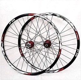 Bewinch Spares Mountain Bike Wheelset, 29 / 26 / 27.5 Inch Bicycle Wheel (Front + Rear) Double Walled Aluminum Alloy MTB Rim Fast Release Disc Brake 32H 7-11 Speed Cassette, Red, 27.5 in