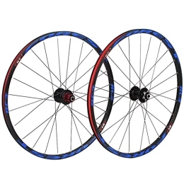 BYCDD Mountain Bike Wheel Mountain Bike Wheelset, Aluminum Alloy Rim Brake MTB Wheelset, Quick Release Front Rear Wheels Black Bike Wheels, Fit 7-11 Speed Cassette Bicycle Wheelset, Blue_26 Inch