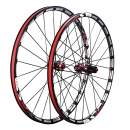 BYCDD Spares Mountain Bike Wheelset, Aluminum Alloy Rim Disc Brake MTB Wheelset, Quick Release Front Rear Wheels Bike Wheels, Black Red_S60 26 Inch