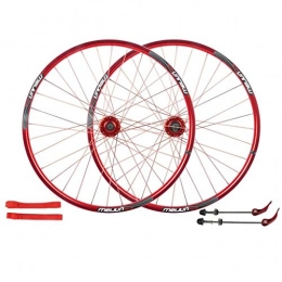 HWL Spares MTB Bike Wheelset Cycling Wheels, 26 Inch Double Wall Quick Release Disc Brake Hybrid / Mountain Rim 32 Hole 8 9 10 11 Speed (Color : Red)