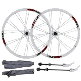 NOLOGO Spares MTB Mountain Bicycle Wheelset 26 Inch, Aluminum Alloy Double Wall MTB Cycling Rim Disc Brake 24 Hole Quick Release 7 8 9 10 Speed Wheels (Color : White)