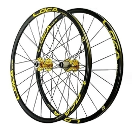 MYKINY Mountain Bike Wheel MYKINY 26 27.5 29in Mountain Bike Disc Brake Wheelset, 24H Hub Aluminum Alloy Quick Release Bicycle Rim for 7 / 8 / 9 / 10 / 11 / 12 Speed Cassette Wheel (Color : Gold hub, Size : 26inch)