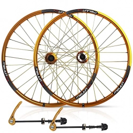 QERFSD Mountain Bike Wheel QERFSD Mountain Bike Wheelset 26", Disc Brake Bike Wheels For 7 8 9 10 Speed Cassette, 32H Bicycle Wheels Quick Release MTB Wheelset Cycling Rim (Color : Gold)