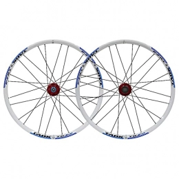 QHYRZE Spares QHYRZE 24" Bicycle Disc Brake Wheelset Mountain Bike Wheel Set MTB Rim Quick Release Hub 24H For 7 / 8 / 9 / 10 Speed Cassette 1836g (Color : White Blue, Size : 24'')