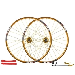 Samnuerly Spares Samnuerly 26 Mountain Bike Wheelset, MTB Bicycle Wheel Set Double Layer Alloy Rim Disc Brake Front And Rear 32 Hole 7 8 9 10 Speed Quick Release (Gold)