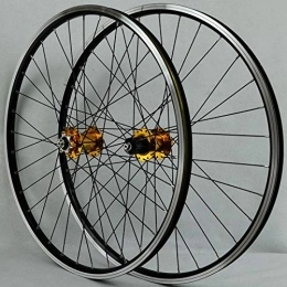 Samnuerly Spares Samnuerly MTB Bike Wheelset 26 Inch Ultralight Mountain Bicycle Rims Front 2 Rear 4 V Brake Disc Brake Double Layer Alloy Wheel 7 8 9 10 11 Speed (Gold Hub)