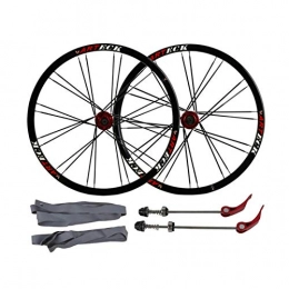 SJHFG Mountain Bike Wheel SJHFG 26 Inch Bicycle Wheelset, Mountain Bike Disc Brake Quick Release Flat Banner Cycling Wheels Wheel Hub (Color : Black red)