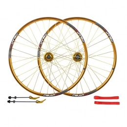 SN Spares SN Bike Wheelset 26", MTB Mountain Bicycle Wheel Front Rear Double Layer Alloy Rim Sealed Bearing Disc Brake 32 Hole 7 8 9 10 Cassette (Color : Gold)