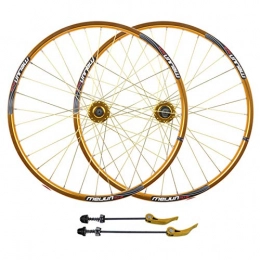 SN Spares SN MTB Bicycle Wheelset 26" For Mountain Bike Double Wall Alloy Rim Disc Brake 7-10 Speed Card Hub Sealed Bearing Quick Release 32hole (Color : Gold)