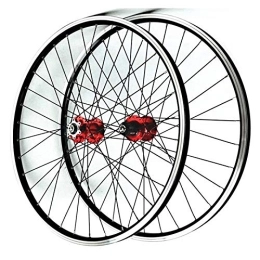 SN Spares SN MTB Bicycle Wheelset 26" For Mountain Bike Wheels Double Wall Alloy Rim Disc / V Brake 7-11 Speed Ultralight Hub QR 32H Sealed Bearing (Color : Red hub)