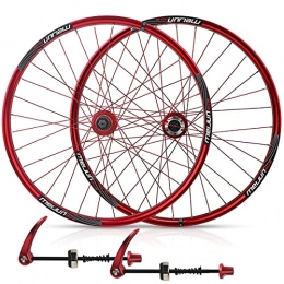 TANGIST Spares TANGIST 26" Mountain Bike Wheelsets Aluminum Alloy Rim MTB Wheels Quick Release Disc Brakes 32H Round Spokes Bike Wheel fit 7-10 Speed Cassette (Color : Red, Size : 26in)