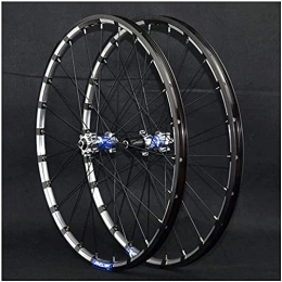 UPPVTE Spares UPPVTE 26 / 27.5 Inch Mountain Bike Wheelset, CNC Double Wall Alloy Rim MTB Bicycle Wheels Cassette Hub QR Disc Brake 24 Hole 7-11 Speed Wheel (Color : Titanium Blue Hub, Size : 26inch)