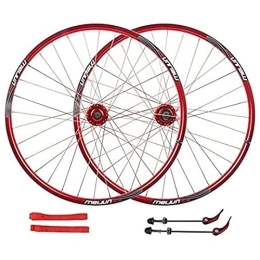 UPPVTE Spares UPPVTE 26 Inch MTB Bike Wheelset, 32H Disc Brake Cycling Wheels Double Wall Alloy Rim QR for Cassette Hub Bicycle 7-10 Speed Wheel (Color : Red)