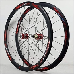 UPPVTE Spares UPPVTE 700C Road MTB Wheelset, Aluminum Alloy 40mm V Brake Disc Brake Sealed Bearings Hub Racing Double Wall Rim Bike Wheel Tire 20-32C Wheel (Color : Red hub, Size : 700C)