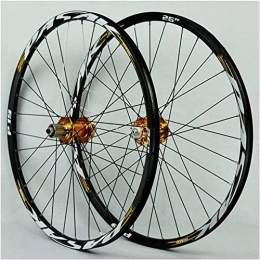 UPPVTE Spares UPPVTE Bicycle Wheel Set, 32H Aluminum Alloy MTB Front Rear Wheel Double Wall Cassette Quick Release Disc Brake 7 / 8 / 9 / 10 / 11 Speed Wheel (Color : Gold, Size : 26inch)