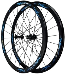 UPVPTK Spares UPVPTK 700C Wheelset, Carbon Fiber Road Bike Wheels 40mm Matte 20mm Width Suitable 7-12 Speed Cassette QR Mountain Bike Wheelset Wheel (Color : Black hub blue, Size : 700C)