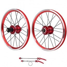 VGEBY Spares VGEBY Bike Wheelset, Professional Durable Aluminum Alloy Mountain Bike Wheelset, Lightweight 16in Bicycle Wheelset Set Including Disc Brake 11 Speed 6 Nail Bearing Suitable for V Brake(Red)