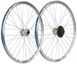 wheelsON Spares wheelsON 26 inch Front Rear Wheel Set +6 Speed Freewheel Silver Quick Release 32H Mountain Bike