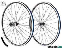wheelsON Mountain Bike Wheel wheelsON 26 inch Front Rear Wheel Set + 7 Speed Freewheel Rim Brakes Black 36H
