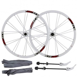 XCZZYC Mountain Bike Wheel XCZZYC Cycling Wheels Bicycle Wheelset 26 Inch Bike Wheel MTB Double Wall Alloy Rim QR Disc Brake 7-10s Front And Rear White