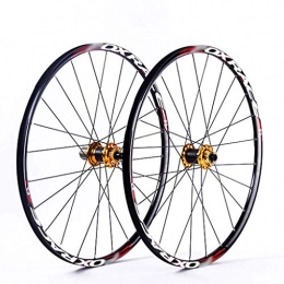 XCZZYC Spares XCZZYC Racing Bike Wheelset For 26 27.5 29 Inch Double Wall MTB Rim Carbon Drum Disc Brake Quick Release Mountain Bike Wheels 24H 7 8 9 10 Speed (Color : Gold, Size : 26inch)