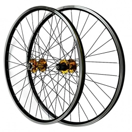 ZFF Mountain Bike Wheel ZFF 26 27.5 29in Mountain Bike Wheelset Disc / V Brake Quick Release MTB Front & Rear Wheel 7 8 9 10 11 12 Speed Cassette Freewheel 32 Holes (Color : Gold Hub, Size : 29in)