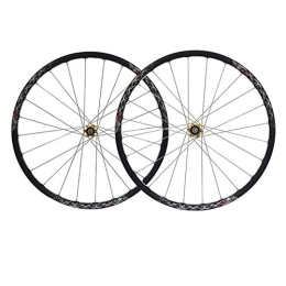 ZFF Mountain Bike Wheel ZFF 26 Inch Mountain Bike Wheel Set Sealed Bearing Aluminum Alloy Double Wall Disc Brake Ring 7 8 9 Speed Quick Release 24 Holes (Color : Gold hub)