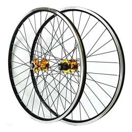 ZFF Mountain Bike Wheel ZFF MTB Front Rear Wheel, 26 Inch Wheelset Double Wall Quick Release V-brake Disc Brake 32H 7 / 8 / 9 / 10 / 11 Speed Cassette Freewheel (Color : Yellow Hub)