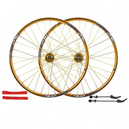 ZFF Spares ZFF MTB Wheels Disc Brake 26 Inch Mountain Bike Wheelset Double Wall Aluminum Alloy 7 / 8 / 9 / 10 Speed Cassette Flywheel Quick Release 32 Holes (Color : Gold, Size : 26inch)