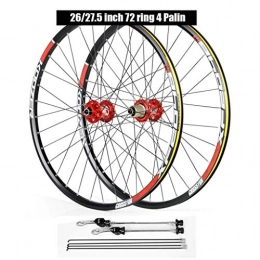 ZLYY Mountain Bike Wheel ZLYY 26 27.5 29 Inch MTB Bike Wheelset, Cycling Wheels Mountain Bike Disc Brake Quick Release 4 Palin Bearing 8 9 10 11 Speed Brackets Hubs, Red, 27.5inch