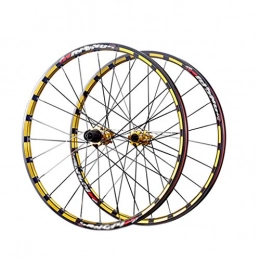 ZWB Mountain Bike Wheel ZWB Mountain Bike Wheel Sets 26 In / 27.5In Bicycle Cassette Hub Wheel Set Mountain Bike Front And Rear Flywheel Set Alloy Mountain Disc Double Wall (Color : Black gold set, Size : 26 in)