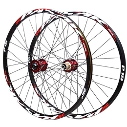 ZYHDDYJ Mountain Bike Wheel ZYHDDYJ Bicycle Wheelset 26 27.5 29 Inch MTB Bike Wheelset Bicycle Wheel Set Double Wall Aluminum Alloy Rim Disc Brake Quick Release For 7 8 9 10 11 Speed (Color : Red Hub red logo, Size : 26inch)