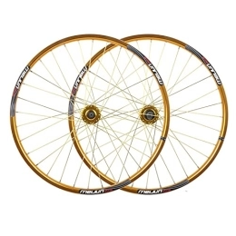 ZYHDDYJ Mountain Bike Wheel ZYHDDYJ Bicycle Wheelset 26 Inch Bike Wheelset Bicycle Front Rear Wheel Double Wall MTB Rim 32H Quick Release Cycling Wheels For 7 8 9 10 Speed Cassette For 26 * 1.75-2.3 (Color : Gold)