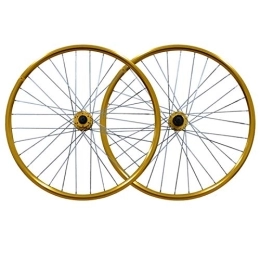 ZYHDDYJ Mountain Bike Wheel ZYHDDYJ Bicycle Wheelset 26 Inch Bike Wheelset, Front + Rear Wheel Set MTB Bicycle Double Wall Alloy Rim Disc Brake Quick Release 32 Hole For 7-8-9 Speed (Color : Gold)