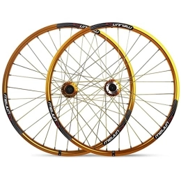 ZYHDDYJ Mountain Bike Wheel ZYHDDYJ Bicycle Wheelset Mountain Bike Wheelset MTB Bicycle Wheelset 26inch Aluminum Alloy Double Layer Disc Brakes For 7, 8, 9, 10 Speed Cassette Flywheel QR (Color : Yellow)