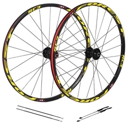 Zyy Mountain Bike Wheel Zyy Mountain Bike Wheelset, 26 Inch Double Wall Aluminum Alloy Disc Rim Brake Sealed Bearings Quick Release 8 9 10 Speed MTB Wheels Brackets Hubs (Color : Yellow, Size : 26inch)