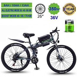 CYQAQ Vélo de montagne électrique pliant CYQAQ Vlos de Montagne lectriques pour Adultes, vlos VTT Pliables pour Hommes Femmes Femmes, 360W 36V 8 / 10 / 13AH All Terrain 26"Mountain Bike / Commute Ebike, Gray Spoke Wheel