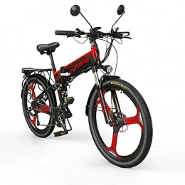 Extrbici vélo Extrbici VTT Velo VTT XF770 17 * 26"Pliant Velo Electrique Montagne 500 Watts 48V Shimano 21 Vitesses Cadre en Alliage dʻaluminium Repliable Suspension a Double Frein mecanique (Rouge)