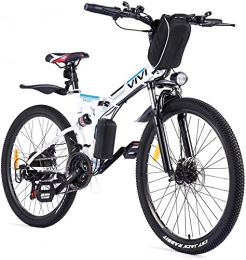 Vivi vélo VIVI Velo Electrique Pliable, 26" VTT Électrique 250W Vélo Électrique Adulte avec Batterie Amovible 8Ah, Professionnel 21 Vitesses, Suspension Complète (Blanc-Style 2)