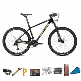 EWYI vélo EWYI 27.5 / 29''VTT Adulte Vélo De Montagne en Fibre Carbone, VTT À Vitesse Variable 30 / 36, Cadre Fibre De Carbone, Vélo Cross-Country Étudiant À Absorption des Chocs pour Black Yellow-30sp 27.5